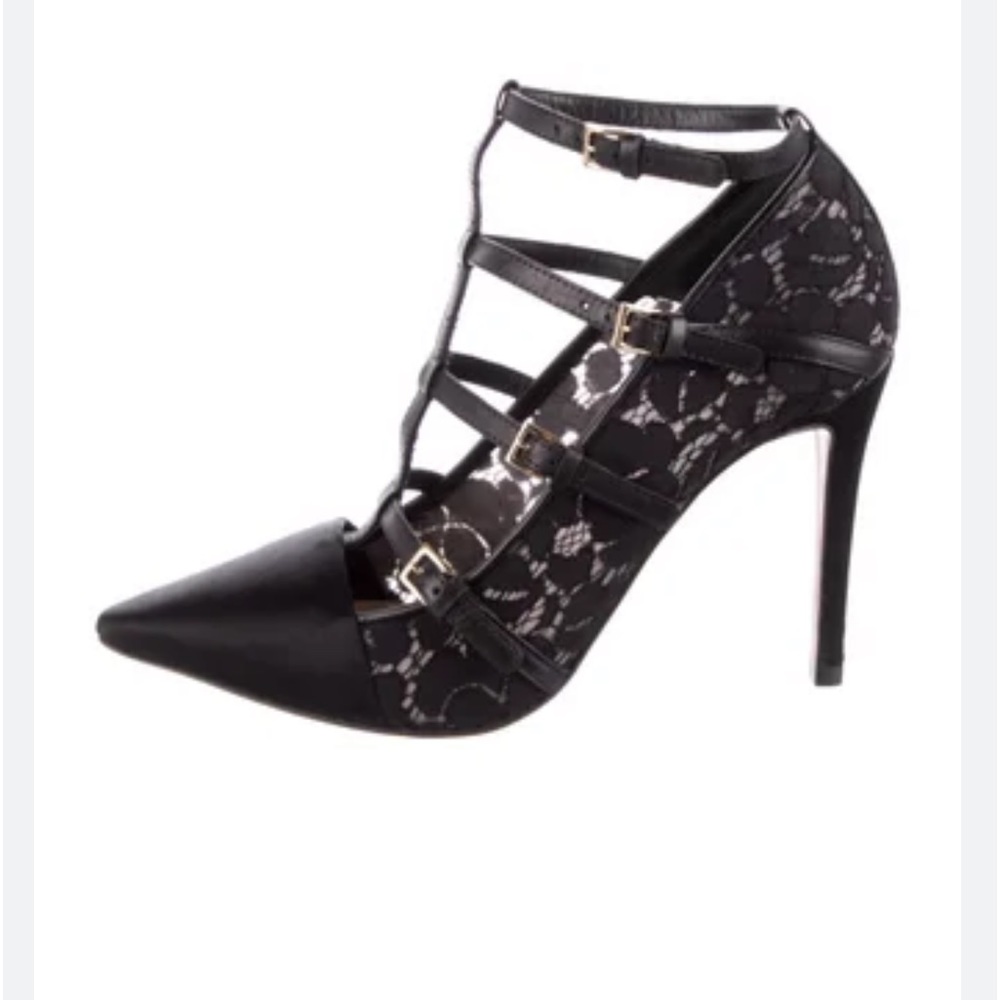 Like New TORY BURCH Satin Lace Pattern T-Strap Pumps